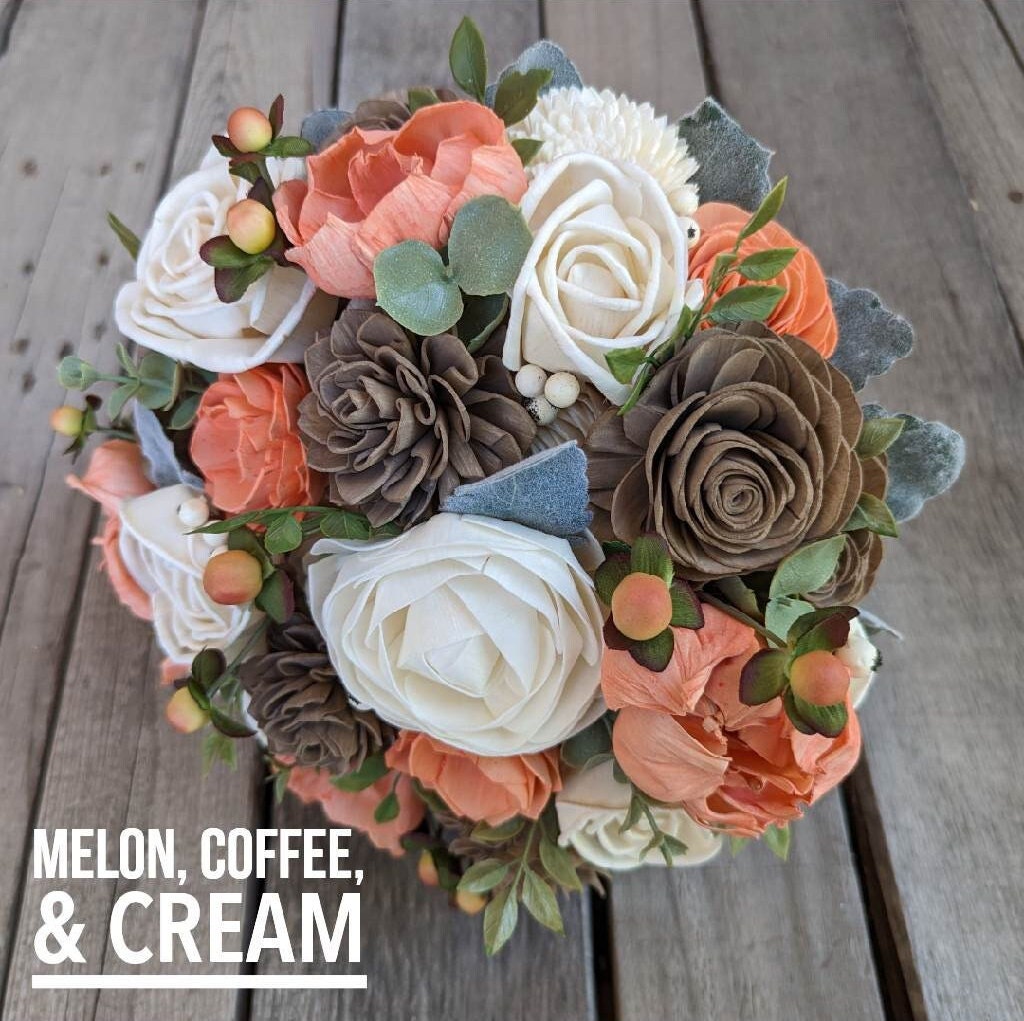 Wood Flower Bouquet, Fall Wedding Bouquet, Wooden Flower Bouquet, Bridal Bouquet, Sola Wood Flowers, Peach Bouquet, Fake Flower Bouquet