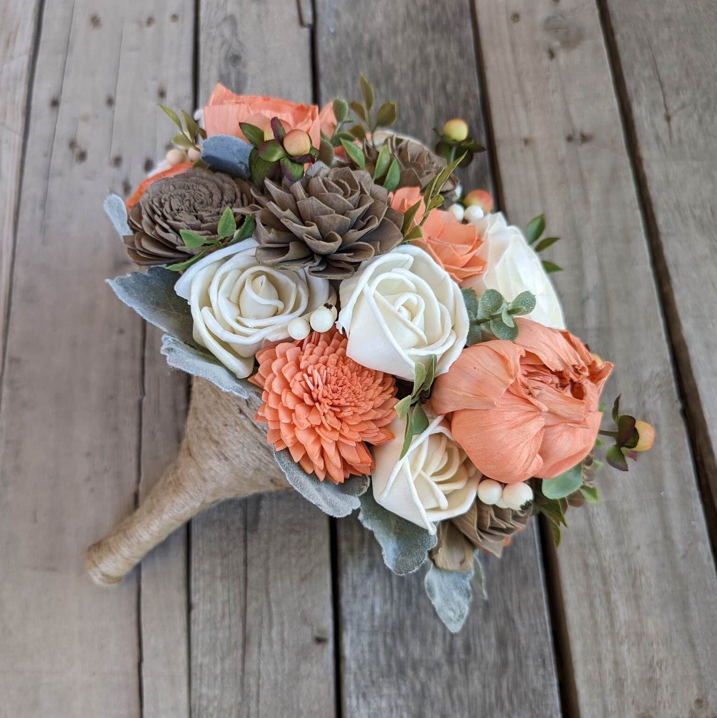 Wood Flower Bouquet, Fall Wedding Bouquet, Wooden Flower Bouquet, Bridal Bouquet, Sola Wood Flowers, Peach Bouquet, Fake Flower Bouquet