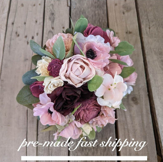 Mauve Wood Flower Bouquet, Dusty Rose Bridal Bouquet, Blush Wedding Bouquet, Wooden Flower Bouquet, Dance Recital Gift, Mauve Bride Bouquet