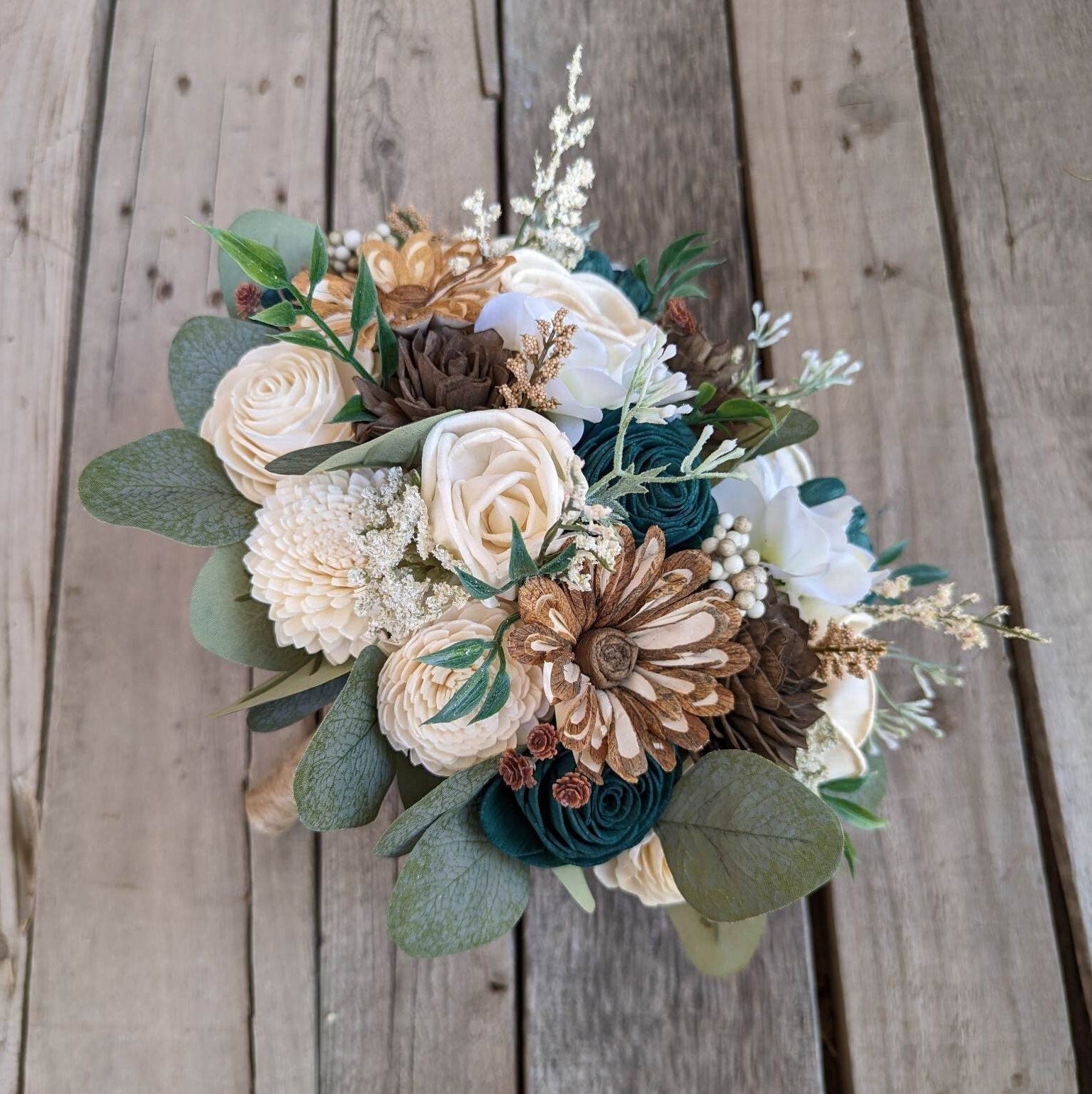 Fall Wedding Bouquet, Wood Flower Bouquet, Dark Teal Bridal Bouquet, Fall Wooden Flower Bouquet, Sola Wood Flowers, Fake Flower Bouquet