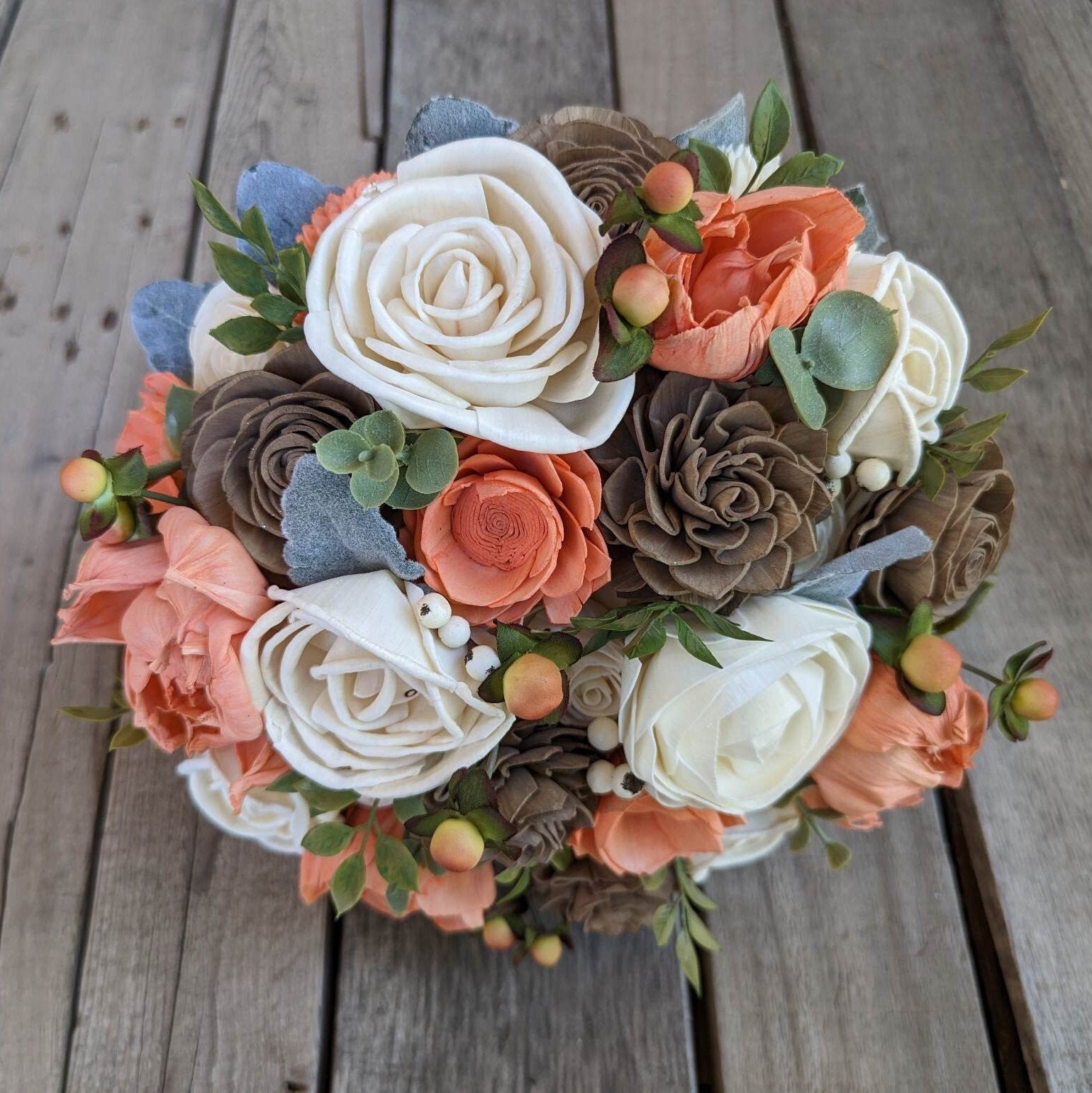 Wood Flower Bouquet, Fall Wedding Bouquet, Wooden Flower Bouquet, Bridal Bouquet, Sola Wood Flowers, Peach Bouquet, Fake Flower Bouquet