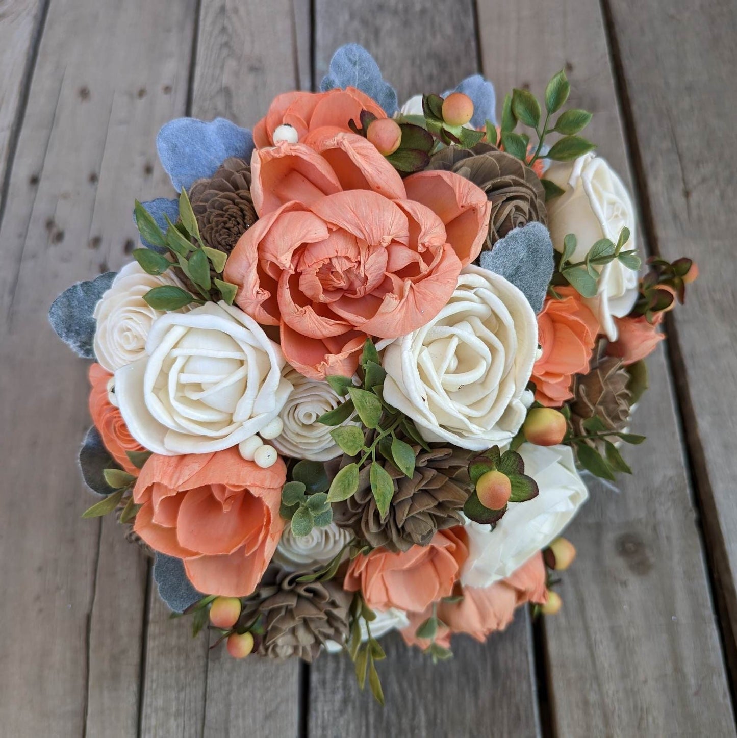 Wood Flower Bouquet, Fall Wedding Bouquet, Wooden Flower Bouquet, Bridal Bouquet, Sola Wood Flowers, Peach Bouquet, Fake Flower Bouquet