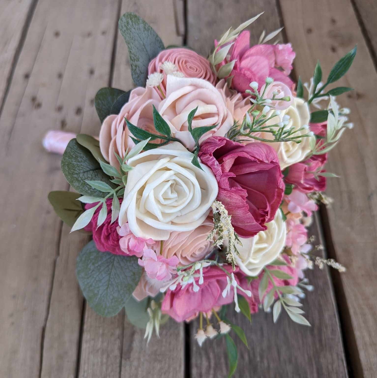 Wood Flower Bouquet, Wedding Bouquets for Bride, Pink Bridal Bouquet, Pink Wooden Flower Bouquet, Quinceanera Bouquet, Bridesmaid Bouquet