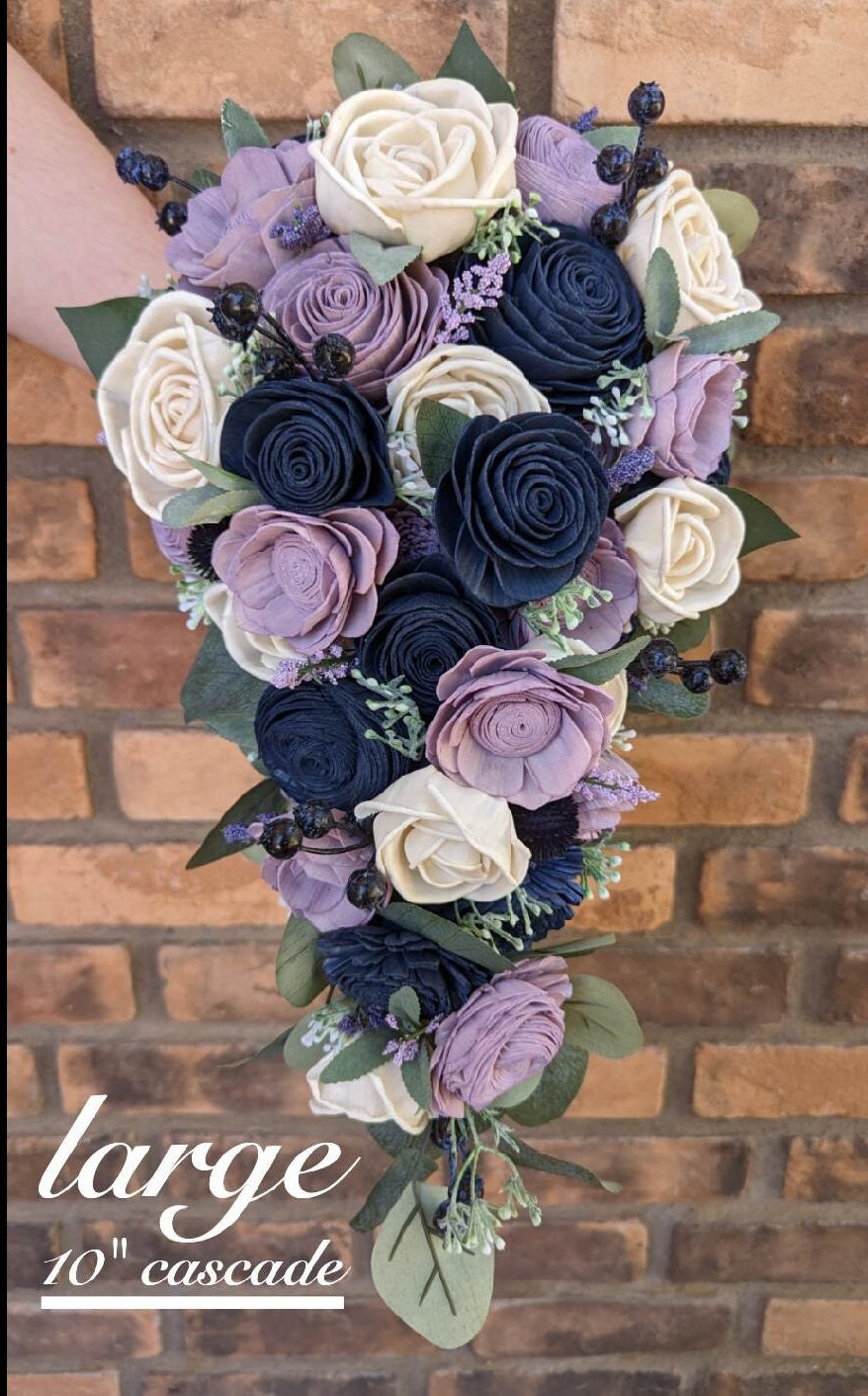 Lavender and Navy Wedding Bouquet, Sola Wood Flower Bouquet, Artificial Flower Bouquet, Wedding Decor