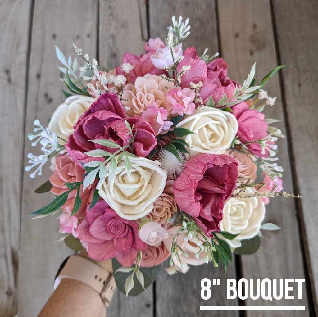 Wood Flower Bouquet, Wedding Bouquets for Bride, Pink Bridal Bouquet, Pink Wooden Flower Bouquet, Quinceanera Bouquet, Bridesmaid Bouquet