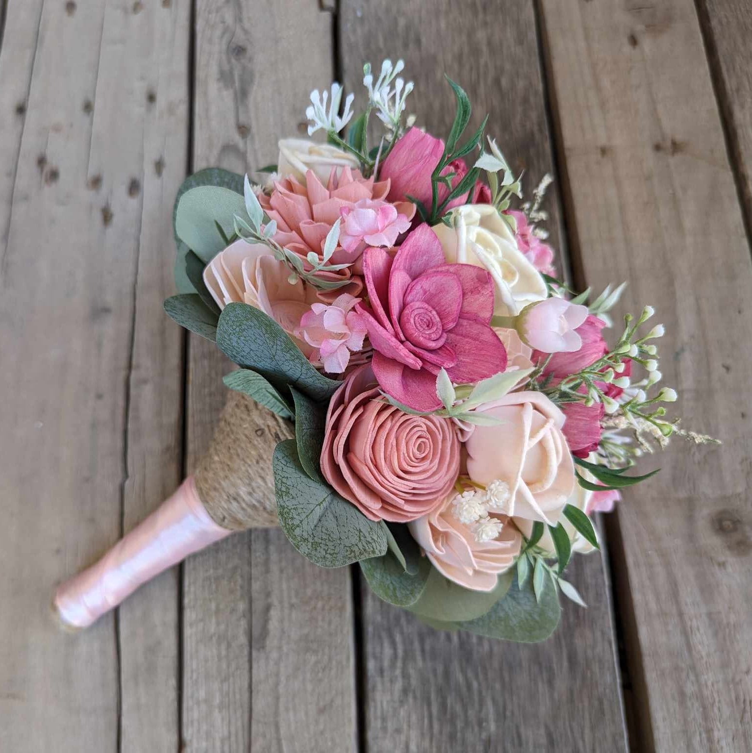 Wood Flower Bouquet, Wedding Bouquets for Bride, Pink Bridal Bouquet, Pink Wooden Flower Bouquet, Quinceanera Bouquet, Bridesmaid Bouquet