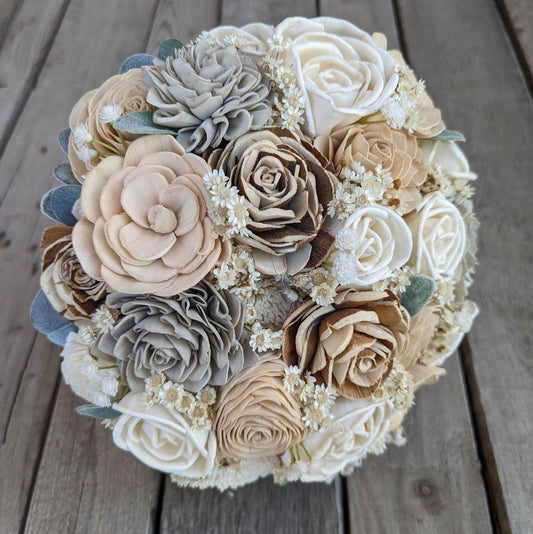 Fake Wedding Flowers, Wood Flower Bouquet, Wood Wedding Bouquet, Bride and Bridesmaid Bouquets, Sola Wood Flowers