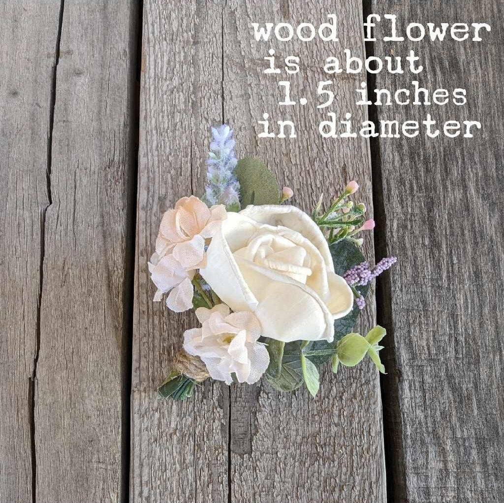 Lavender Boutonniere, Wood Flower Wedding Boutonniere, Rose Boutonniere, Fake Wedding Flowers