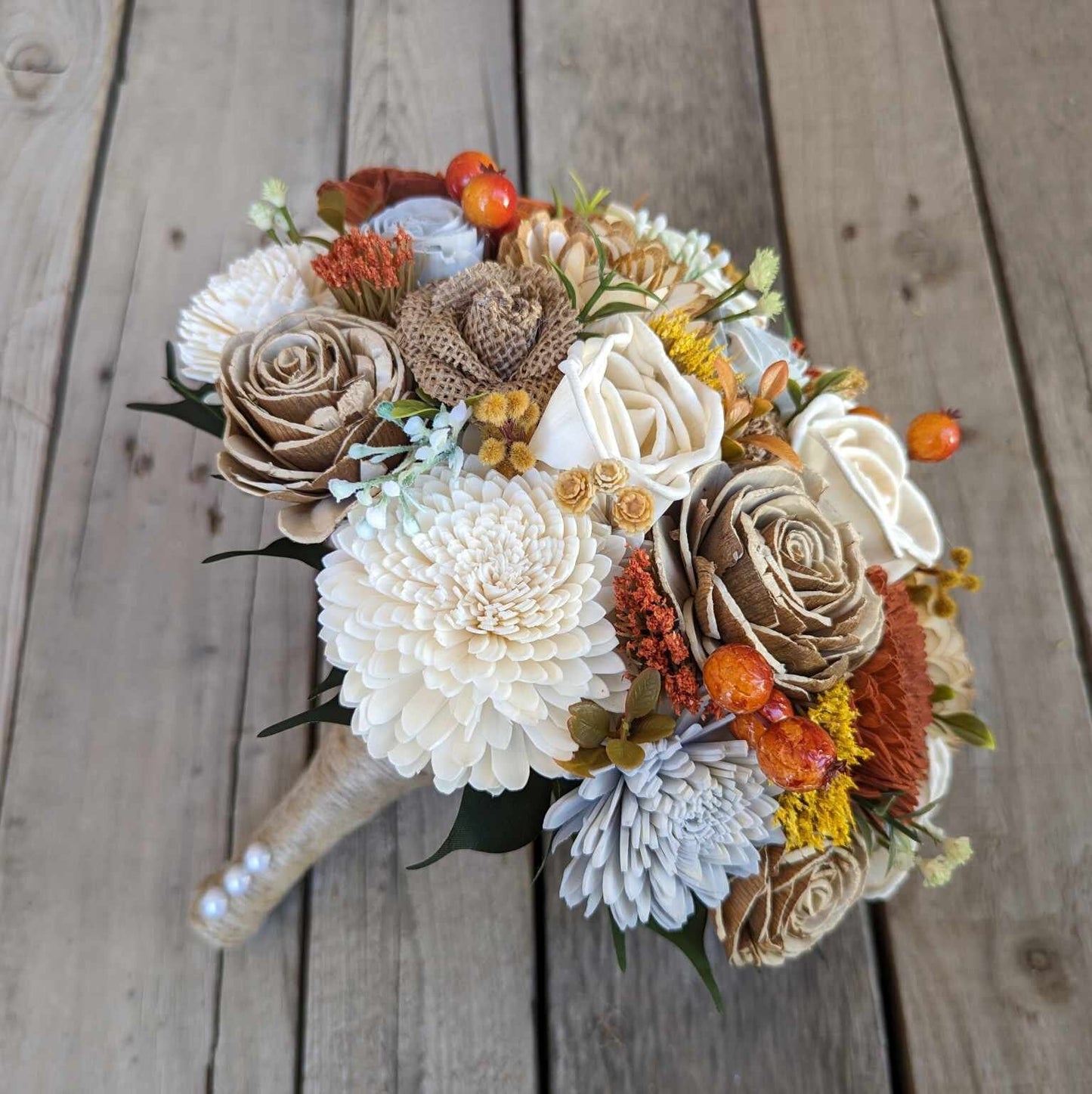 Fall Wedding Bouquet with Sola Wood Flowers, Wood Flower Bridal Bouquet for Bride and Bridesmaid