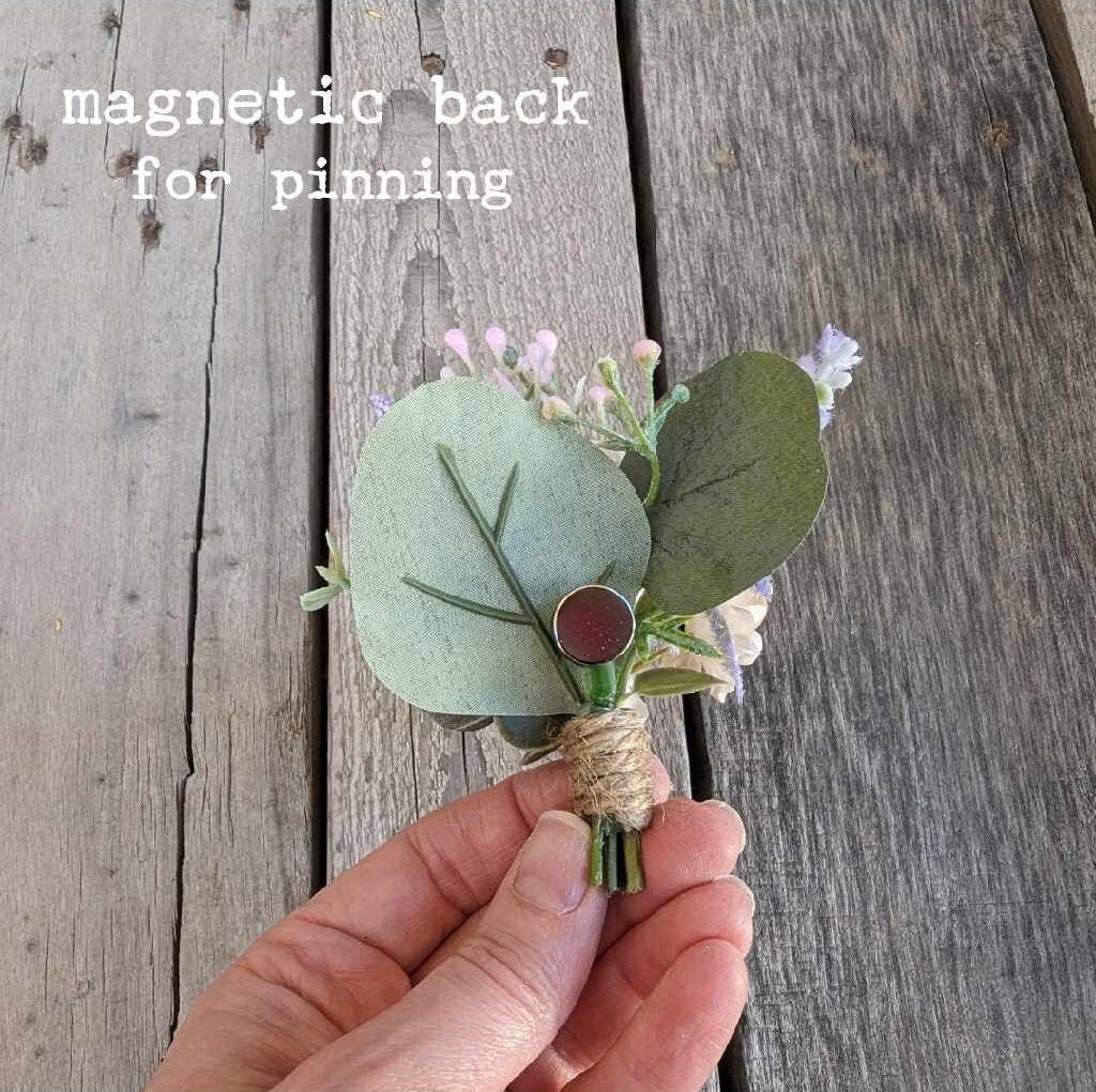 Lavender Boutonniere, Wood Flower Wedding Boutonniere, Rose Boutonniere, Fake Wedding Flowers