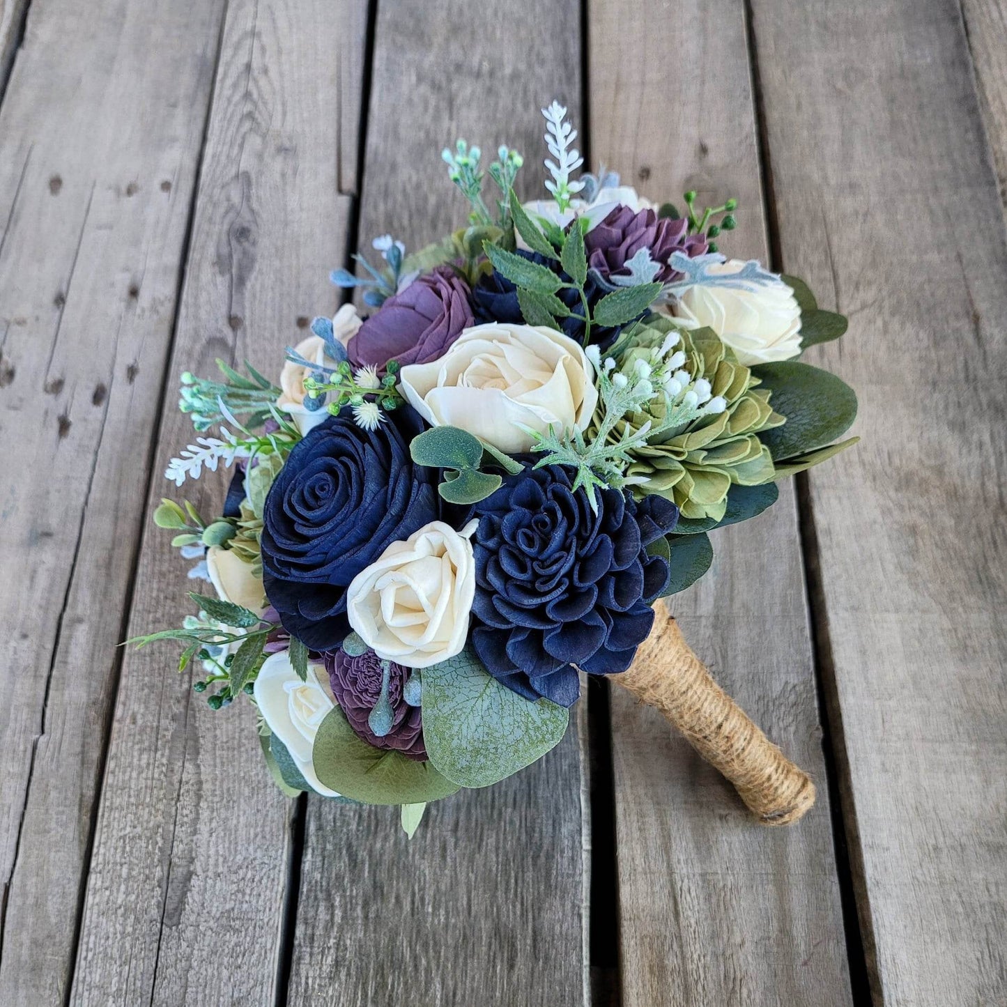 Lavender Bridal Bouquet, Wood Flower Bridal Boutique, Lavender Bride Bouquet, Fake Wedding Flowers, Navy Wedding Bouquet